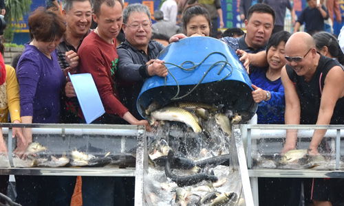 4月18日,永州市向湘江冷水滩段人工放流鱼150万尾.