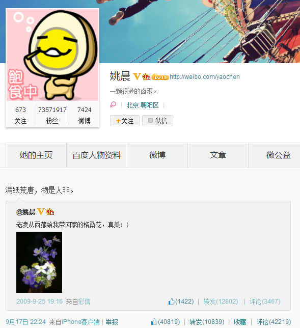 疑似姚晨微博回应出轨事件 自杀式爆料不像子虚乌有