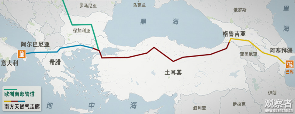 俄欧斗“气”由来已久,而乌克兰危机引发的制裁大战让欧洲的天然气供应又受到影响,近日,俄罗斯已经开始减少对欧供气。不过这条消息或许可以让欧洲人先松一口气:据俄罗斯《独立报》9月22日报道,巴库打通了通往欧洲的天然气走廊。报道称,20日在阿塞拜疆巴库举行了“南方天然气走廊”(South Caucasus)项目的开工奠基仪式。阿塞拜疆沙阿德尼兹气田的天然气通过这条管道就可以进入格鲁吉亚和土耳其,然后再输往欧洲。