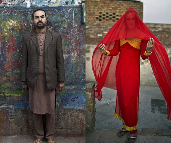 巴基斯坦异装癖者瓦西姆·阿克拉姆白天打扮成男人（左侧），晚上则变身女性，成为婚礼派对上的舞者。（网页截图）