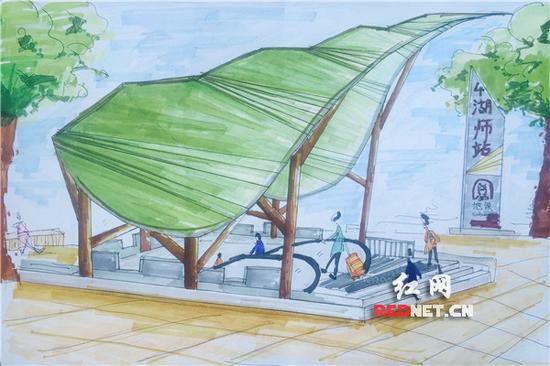 “人与自然地铁出入口”体现了湖南师大路旁的香樟树概念。作者：张冰洁、李璐