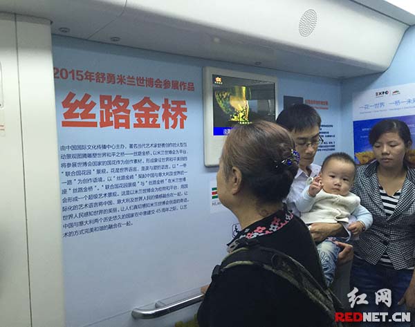 识字的娭毑乘车时在看作品的文字介绍。