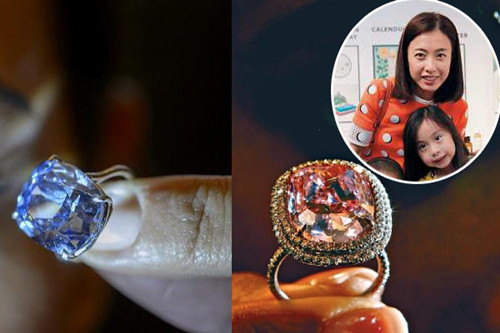 先后被投得的两颗巨钻。小图：甘比与刘秀桦（香港《星岛日报》网站）