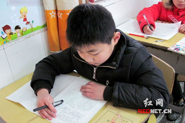 认真答题的学生。