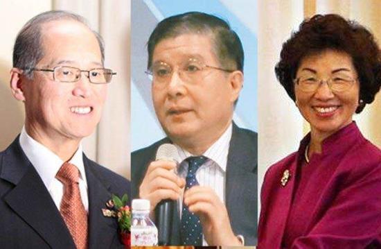 蔡英文宣布人事，涉外事务部门负责人为李大维（左起）、“总统府秘书长”为林碧照、陆委会主委为张小月。