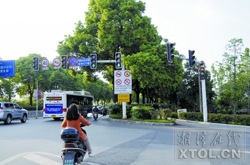 一大桥河东上桥处增加了交通信号灯。（记者 竖戈 摄）