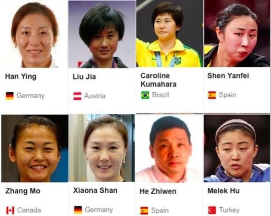 大批华人乒乓球运动员
