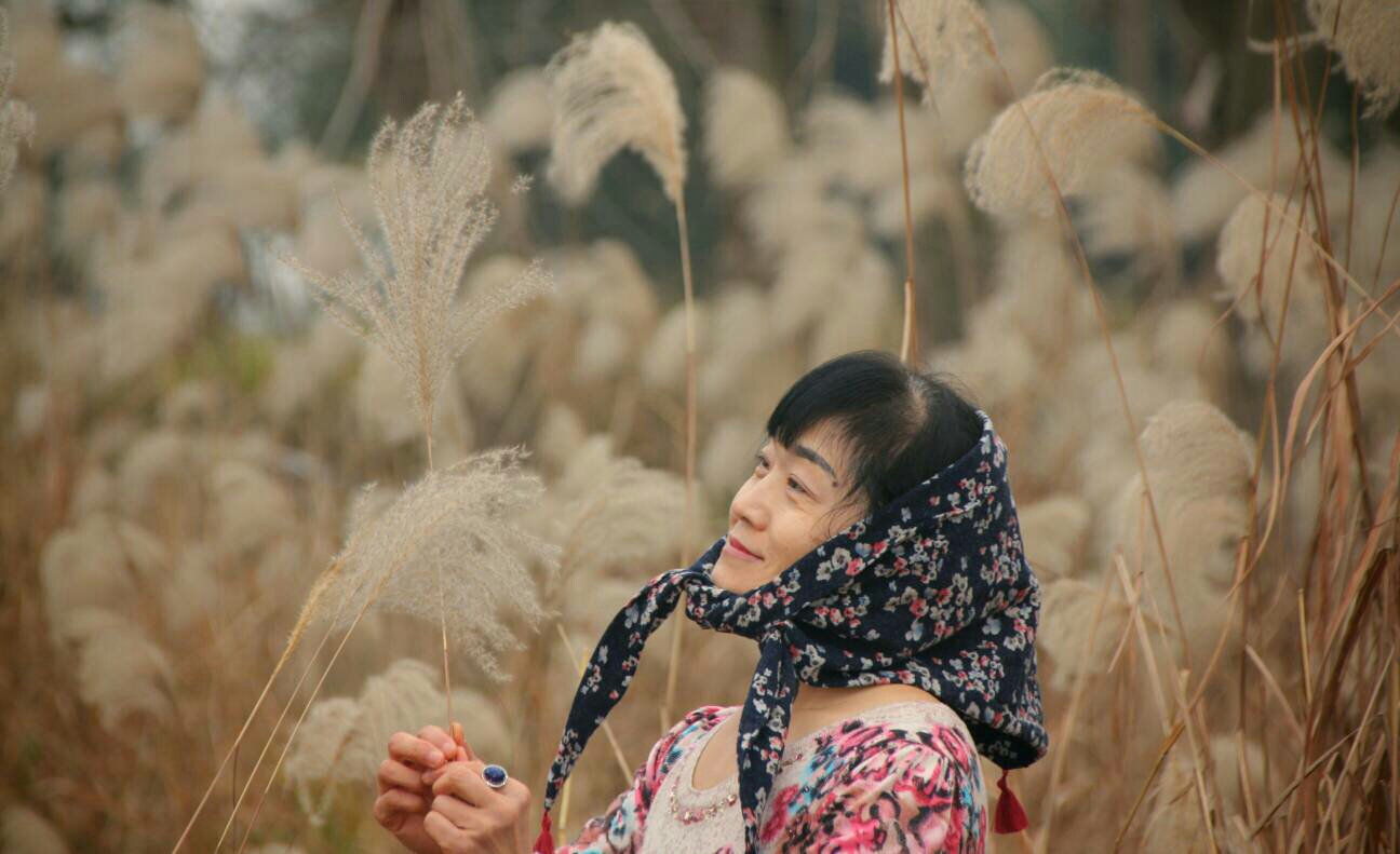 凝视芦花,眼里闪着幸福憧憬的光芒.内心的秘密,只有姑娘自己知道.
