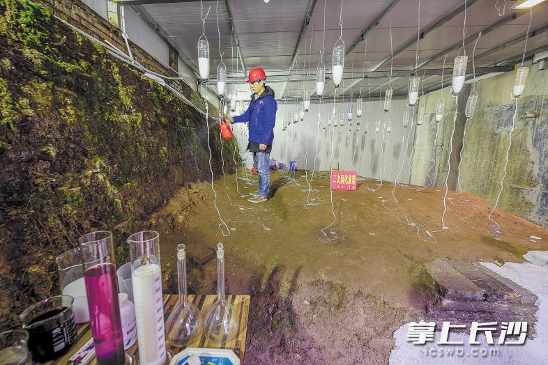 工作人员正给古城墙进行灌浆加固“打点滴”。