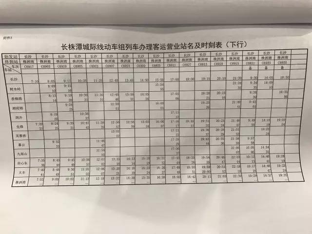 新的运行图对长沙站首末班次时刻作了调整,其中 长沙至株洲方向