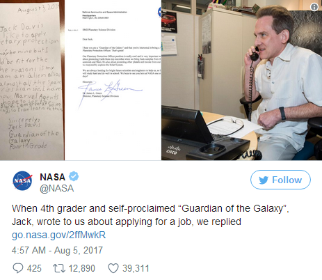 看到戴维斯的信件，NASA的行星研究主任乔纳森·拉尔（Jonathan Rall）给他打了通电话，对他表示感谢和鼓励。