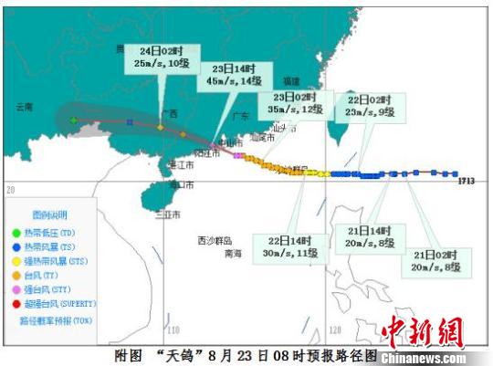 图为“天鸽”预报路径图。海南省气象局官网截图