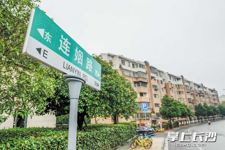 位于东屯渡街道的支十五路更名为“连姻路”，意为一段段姻缘连续不断，一对对新人情意绵长。长沙晚报记者 陈飞 摄