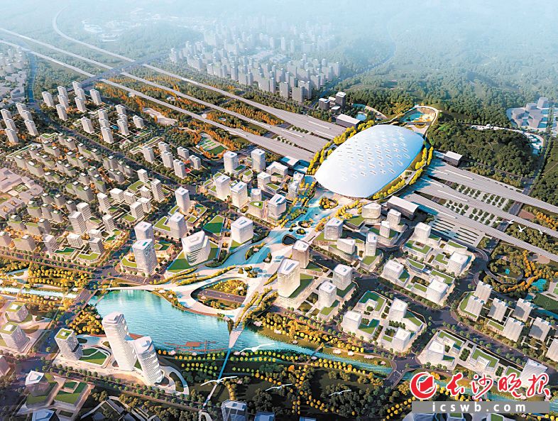 长沙市高铁西城城市设计总体效果。湖南湘江新区国土规划局供图