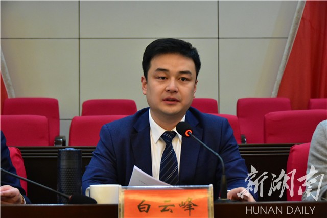 (雨湖区委书记白云峰主持会议并讲话)