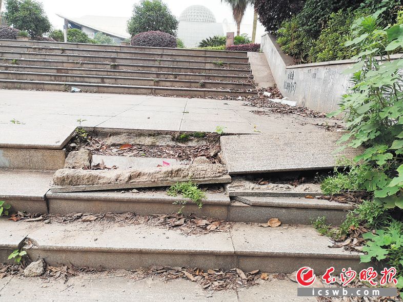 公园里的设施缺乏及时维护和维修。 长沙晚报全媒体记者 谢春年 摄