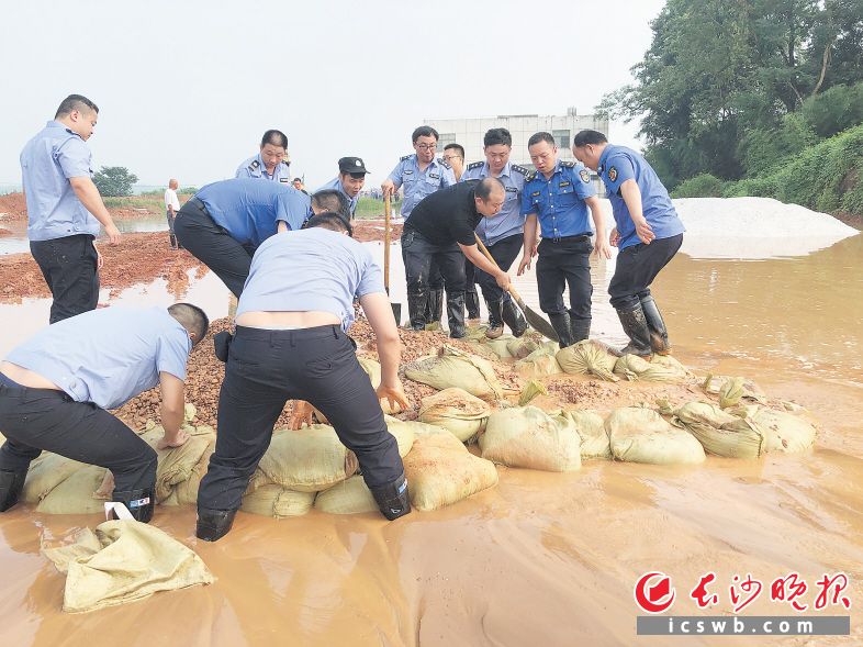 防汛抢险人员正奋力堵管涌。长沙晚报通讯员 房华建 供图