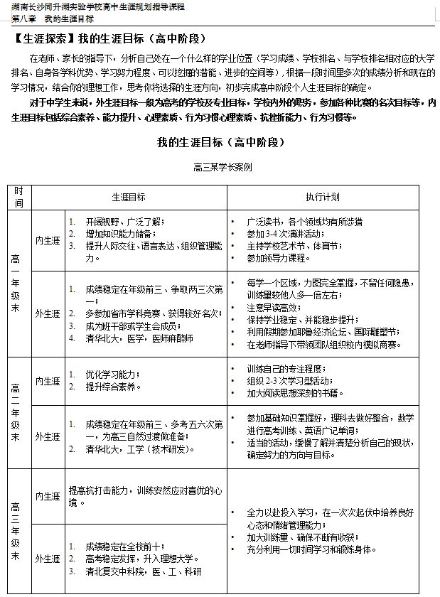 在学校生涯指导中心帮助下,姚志毅制定高中三年学业规划