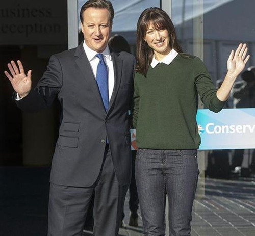 英国首相夫人萨曼莎为卡梅伦大选再打亲民牌