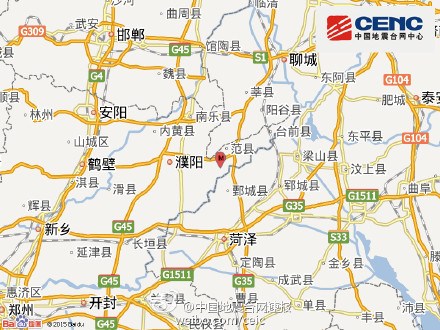 河南濮阳市范县发生33级地震震源深度6千米