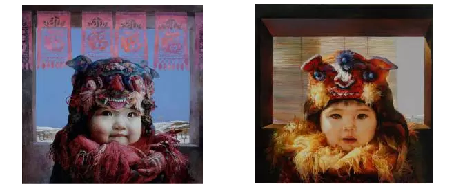 带虎头帽的孩子(刘德润作品,油画)