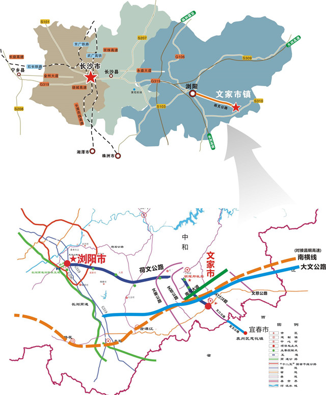浏阳市乡镇分布地图图片