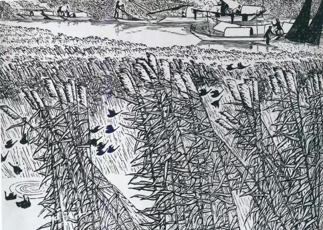 水上人家 版画 46cmx63cm 张京德 1982年