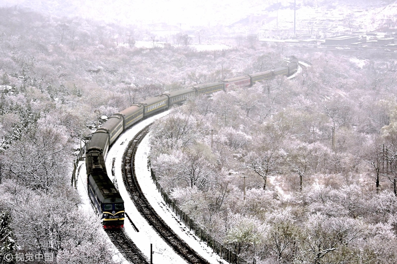 暴雪来袭 北京花海列车