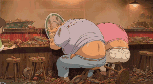 千寻父母因欲望而暴饮暴食的场景比如《千与千寻》中很多重要的场景在