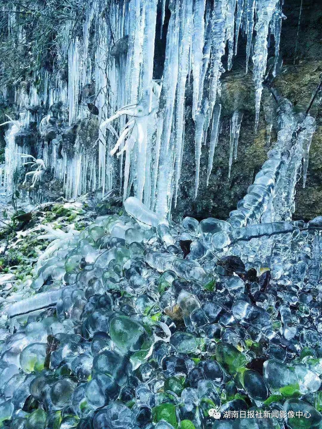 刘强 摄12月8日,游人在龙山县大安乡万宝山林场的冰雪世界里拍照留念.