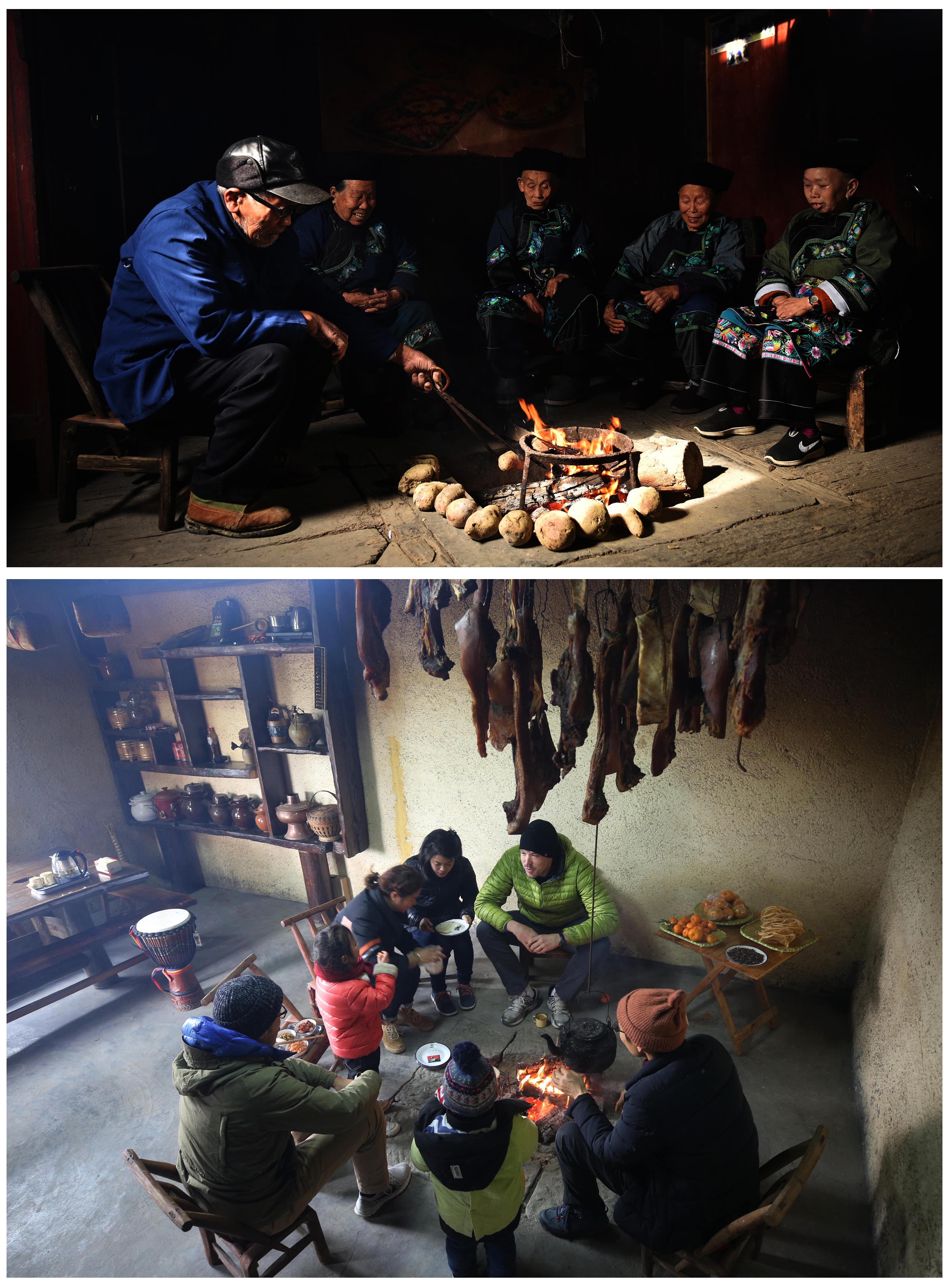 12月14日,在湖南省嘉禾县晋屏镇雷公井村,村民用木质火提桶取暖